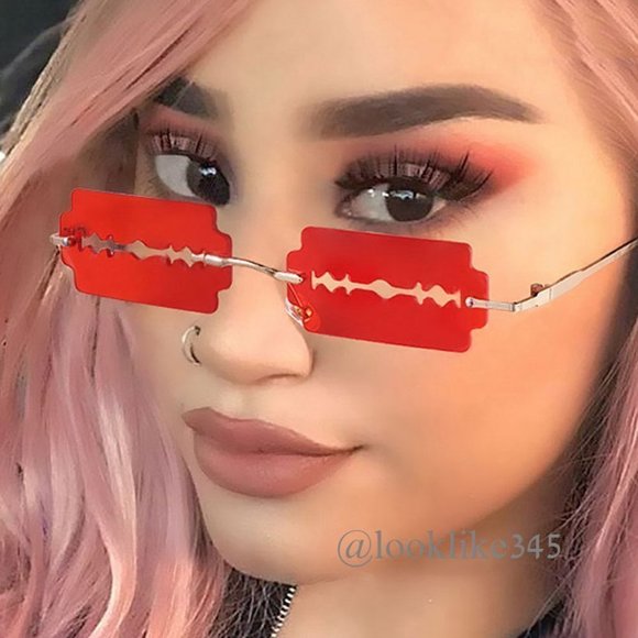 Fashion Retro Vintage Rimless Red Frame Sunglasses - Picture 5 of 5